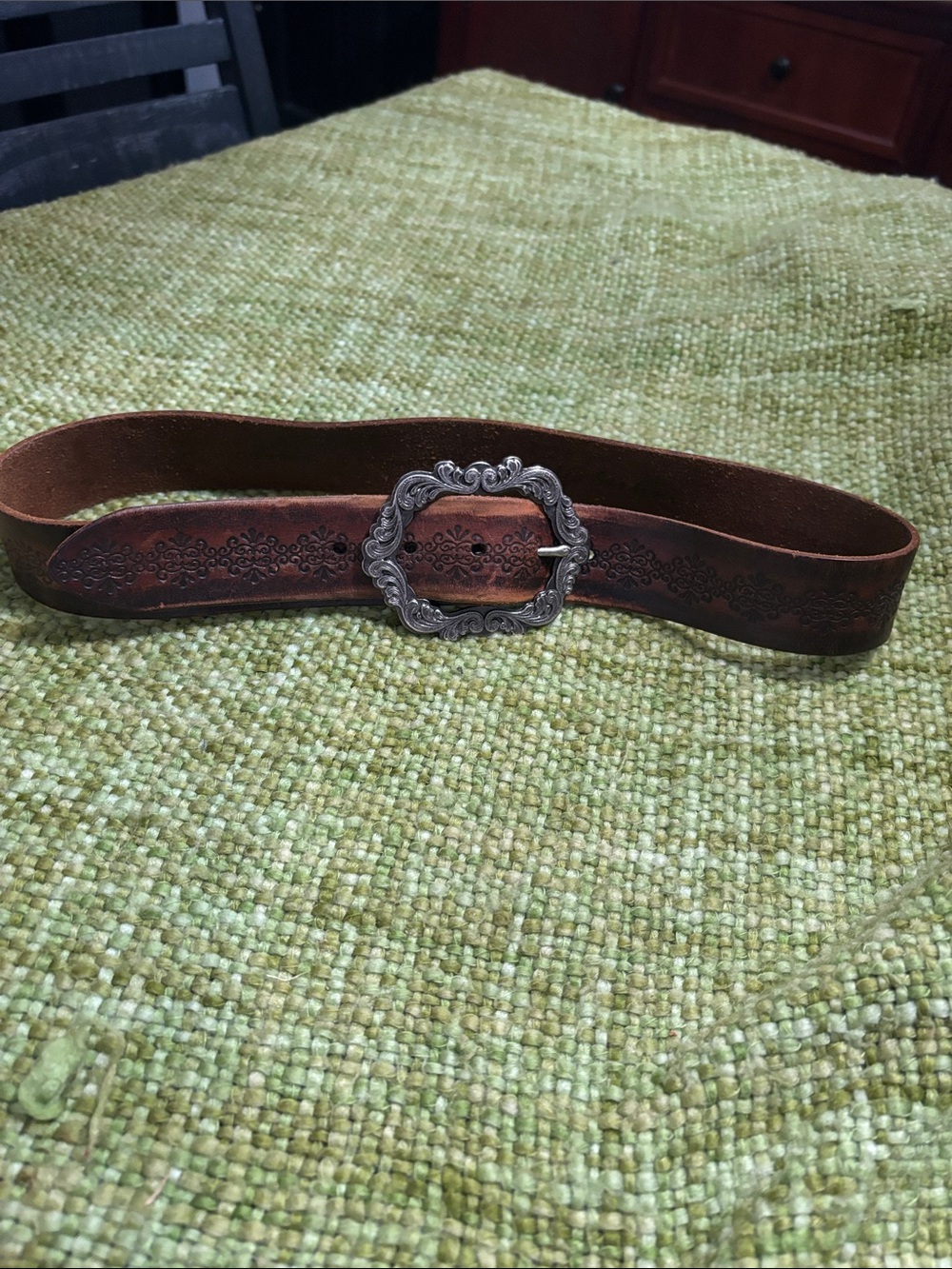 Women's Brown Leather Belt with Decorative Silver-Tone Buckle
